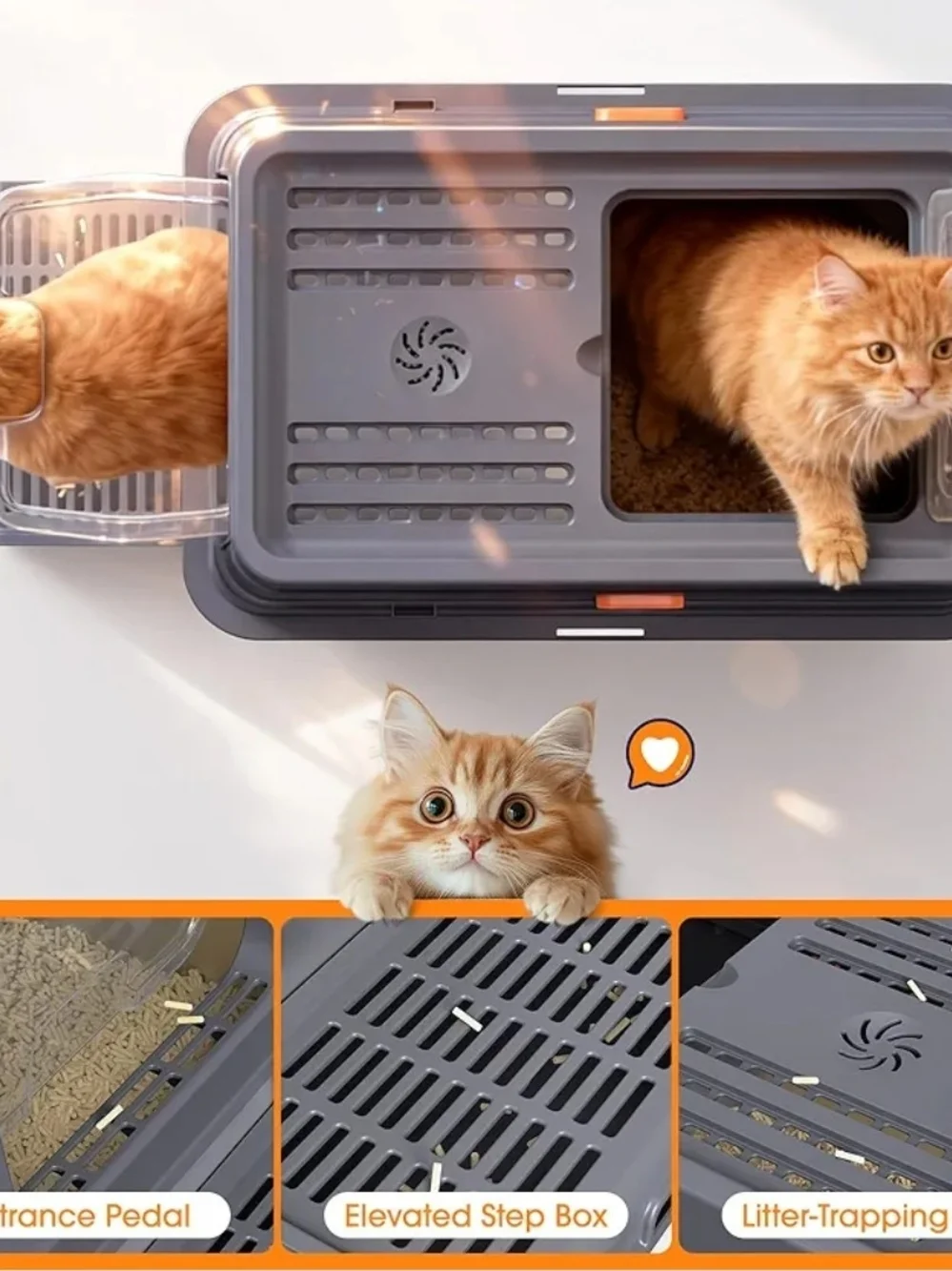 Powools Stainless Steel Enclosed Cat Litter Box With Lid Scoop Grey